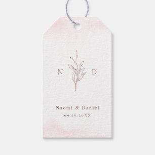 Rose gold simple botanical leaves monogram wedding gift tags