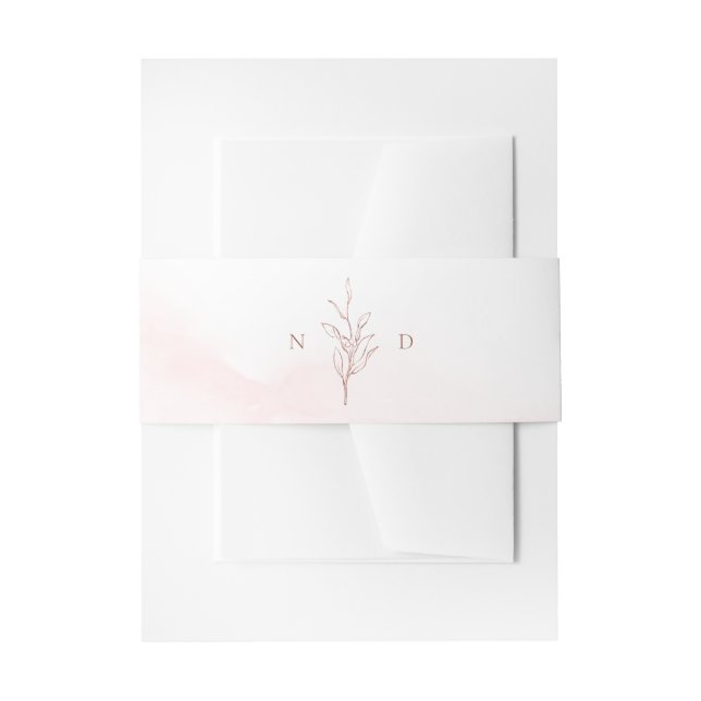 Rose gold Simple botanical leaves monogram wedding Invitation Belly Band (Front Example)
