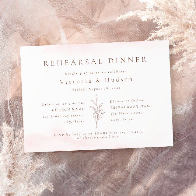 Rose gold simple botanical leaves rehearsal dinner invitation (Rose gold simple botanical leaves rehearsal dinner invitation)