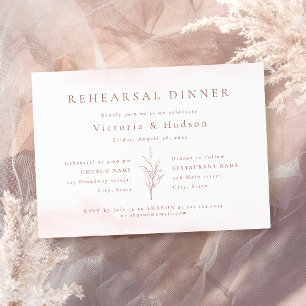 Rose gold simple botanical leaves rehearsal dinner invitation