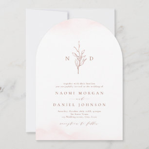 Rose gold simple botanical monogram rustic wedding invitation