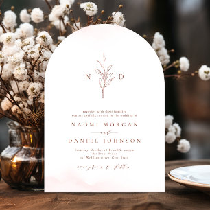 Rose gold simple botanical monogram rustic wedding invitation