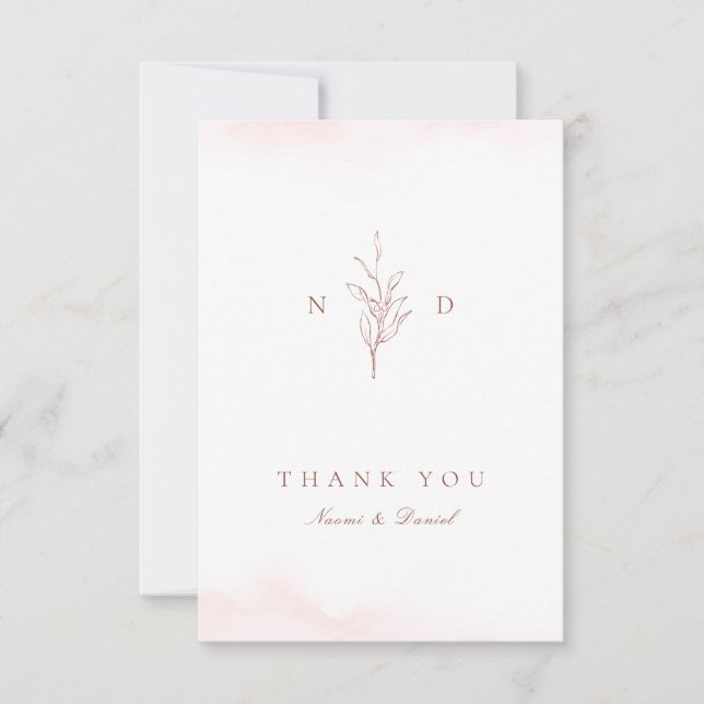 Rose gold Simple botanical monogram wedding Thank  Thank You Card (Front)