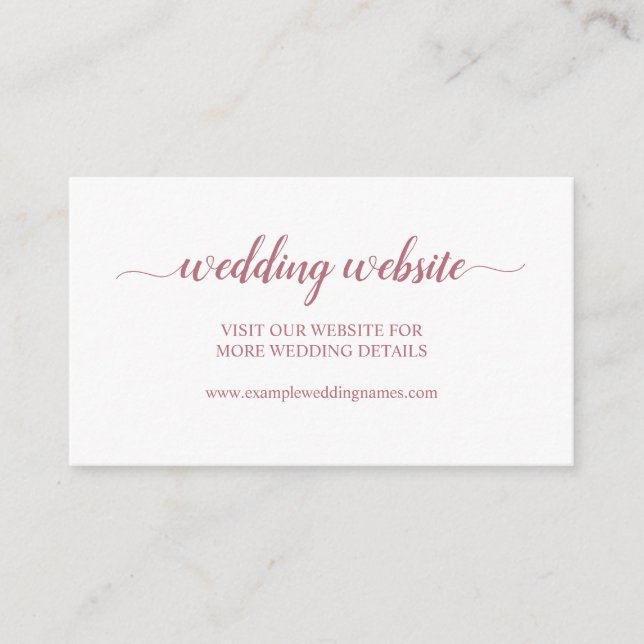 Rose Gold Simple Calligraphy Wedding Website Card (Front)
