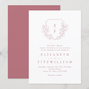 Rose Gold Simple Cherry Blossom Monogram Crest Invitation
