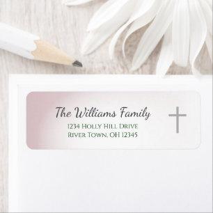 Rose Gold Simple Christian Cross Return Address
