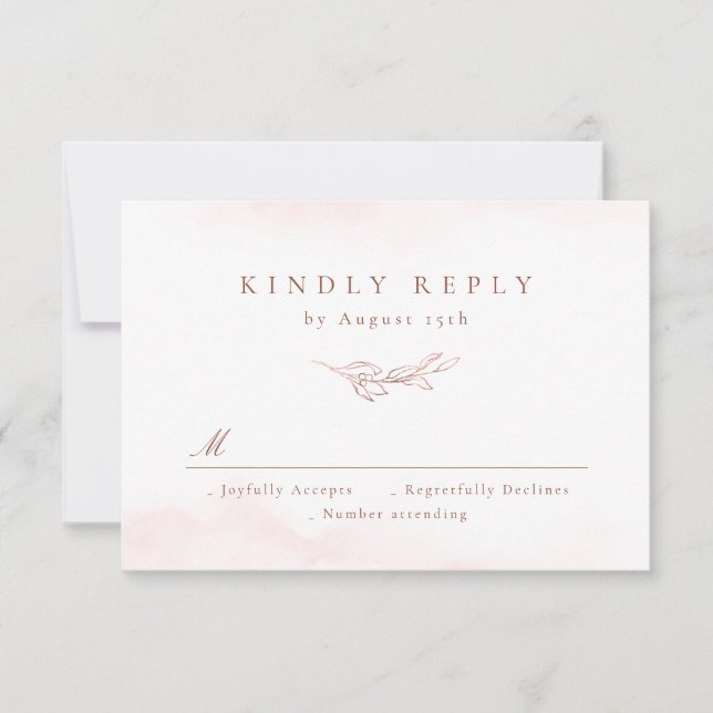 Rose gold simple elegance botanical leaves wedding RSVP card (Front)