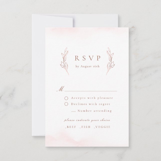Rose gold simple elegance botanical wedding RSVP card (Front)