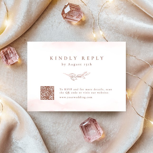 Rose gold simple elegant botanical QR code wedding RSVP Card (Rose gold simple elegant botanical QR code wedding RSVP Card)