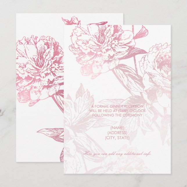 Rose Gold Simple Floral Wedding Reception Only Invitation (Front/Back)