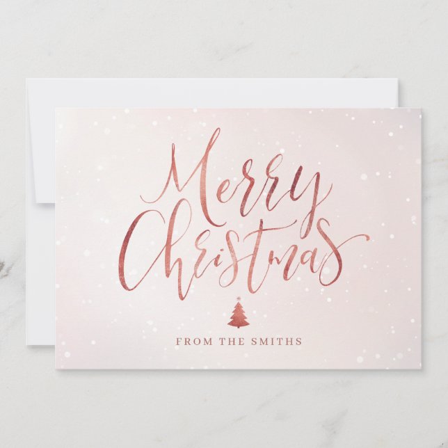 Rose gold simple handwritten calligraphy Christmas Holiday Card (Front)