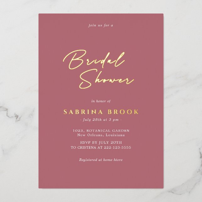 Rose Gold |  Simple Minimalist Bridal Shower  (Front)