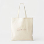 Rose Gold Simple Minimalist Bridesmaid  Tote Bag<br><div class="desc">This rose gold simple minimalist bridesmaid tote bag is the perfect wedding gift to present your bridesmaids and maid of honour for a modern wedding. The simple and elegant design features classic and fancy script typography in rose gold.</div>
