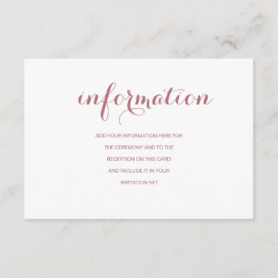Rose Gold Simple Modern Wedding Information Enclosure Card