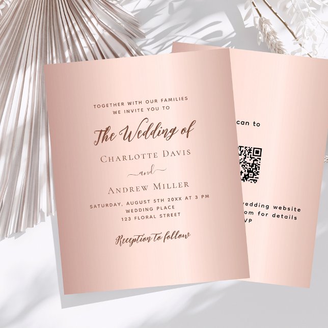 Rose gold simple QR code RSVP wedding invitation (Creator Uploaded)