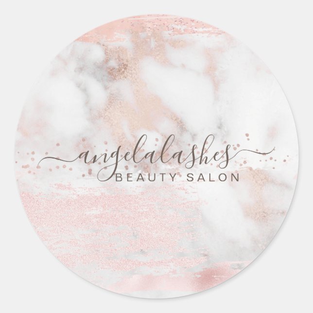 Rose Gold Simple Style Marble Feminine Signature Classic Round Sticker (Front)