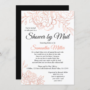 Rose Gold Sketched Flowers Bridal Shower by Mail Invitation