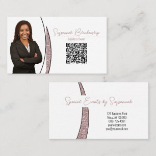 Rose Gold Sliver Faux Glitter Photo QR Chic Business Card