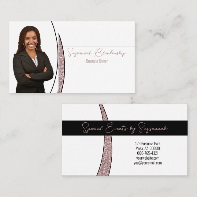 Rose Gold Sliver Faux Glitter Professional Photo  Business Card (Front/Back)