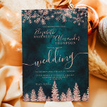 Rose gold snow pine green Christmas winter wedding Invitation<br><div class="desc">Time to celebrate your winter wonderland wedding theme with this luxury rose gold glitter snowflakes sparkles and rose gold glitter pine tree forest on an elegant festive emerald green watercolor background,  featuring a modern cool script font typography.</div>