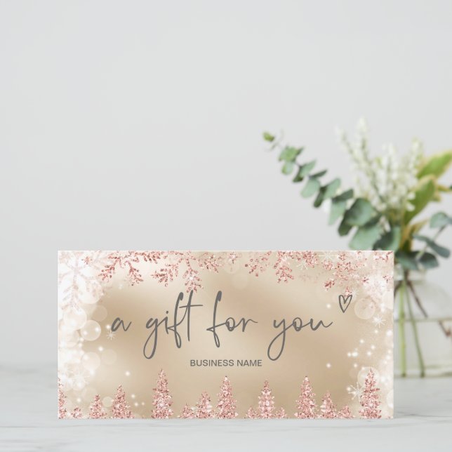 Rose gold snow pine logo gift certificate (Standing Front)