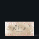 Rose gold snow pine logo gift certificate<br><div class="desc">Modern logo gift certificate with this luxury rose gold glitter snowflakes sparkles and rose gold glitter pine tree forest on an elegant festive faux gold metallic background,  featuring a modern cool script font typography. Perfect gift for anyone! Add your logo.</div>