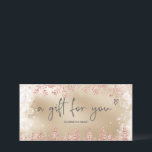 Rose gold snow pine logo gift certificate<br><div class="desc">Modern logo gift certificate with this luxury rose gold glitter snowflakes sparkles and rose gold glitter pine tree forest on an elegant festive faux gold metallic background,  featuring a modern cool script font typography. Perfect gift for anyone! Add your logo.</div>