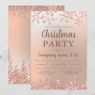 Rose gold snow pine metallic corporate Christmas Invitation