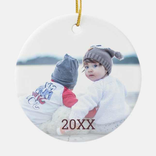 Rose Gold Snowflake 2 Sided Photo Christmas Ceramic Tree Decoration (Front)