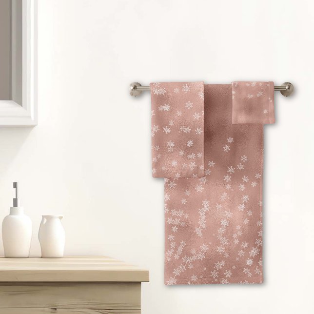 Rose Gold Snowflake Christmas  Bath Towels (Creator Uploaded)
