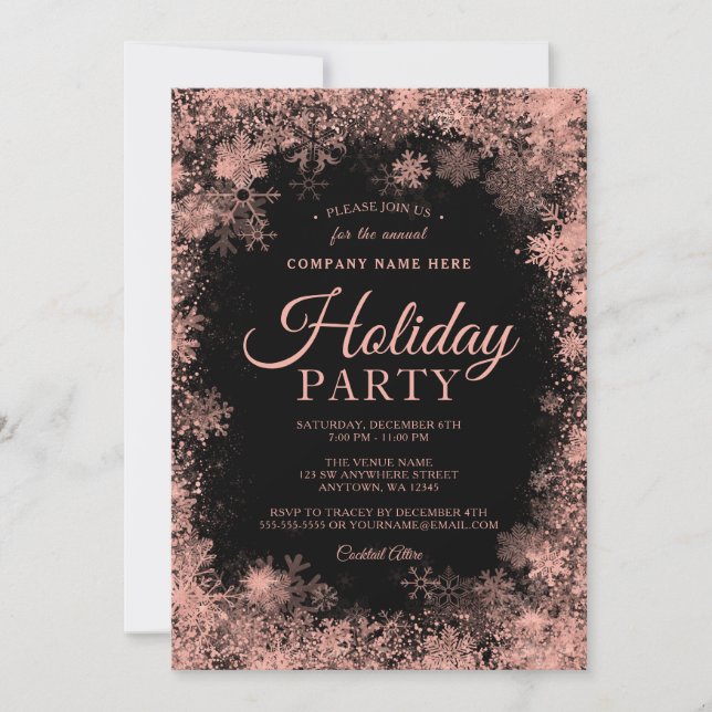 Rose Gold Snowflake Christmas Corporate Holiday Invitation (Front)