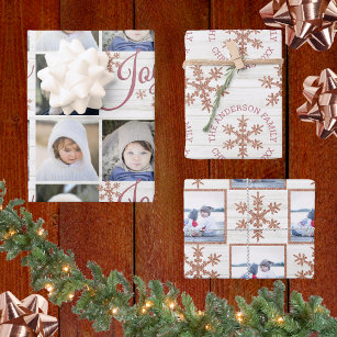 Rose Gold Snowflake Christmas Holiday Your Photos Wrapping Paper Sheet