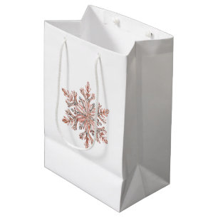 Rose Gold Snowflake Christmas Medium Gift Bag
