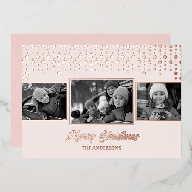 Rose Gold Snowflake Christmas Photo Foil  Foil Holiday Card (Front/Back)