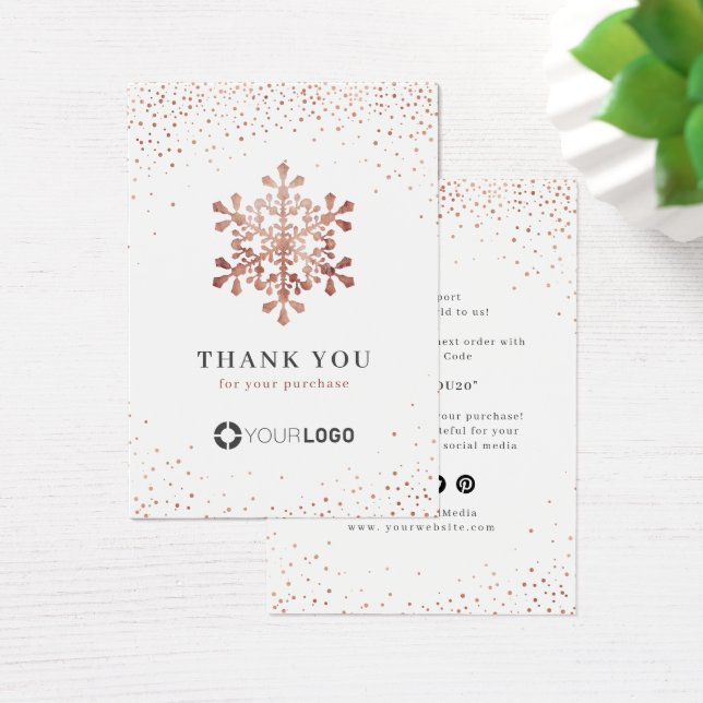 Rose gold Snowflake Christmas Thank You Insert (Desk)