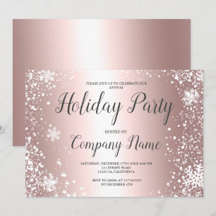 Rose Gold snowflake typography corporate Christmas Invitation