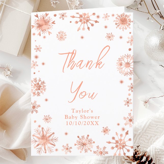 Rose Gold Snowflakes Baby Shower Thank You Card (Creator Uploaded)