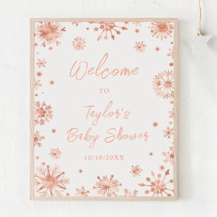 Rose Gold Snowflakes Baby Shower Welcome Poster