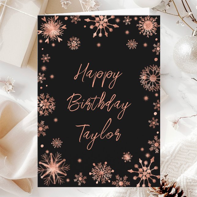 Rose Gold Snowflakes Happy Birthday Card (Creator Uploaded)