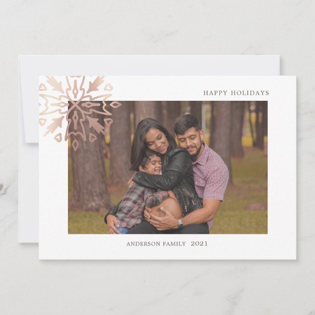 rose gold snowflakes holiday photo card (Front)