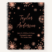 Rose Gold Snowflakes on Black Birth Stats