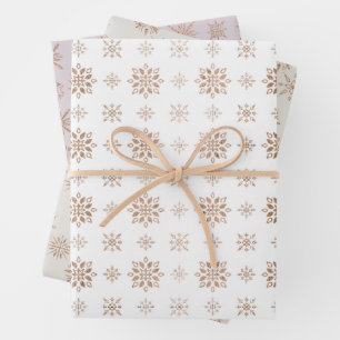 Rose Gold Snowflakes Pattern Wrapping Paper Sheet