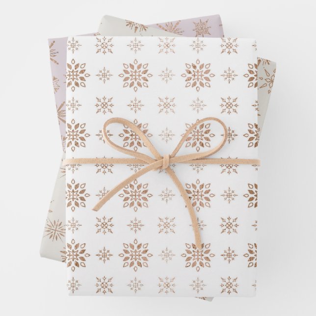 Rose Gold Snowflakes Pattern Wrapping Paper Sheet (In situ)