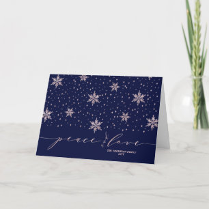 Rose gold Snowflakes Peace & Love Christmas Holida Holiday Card