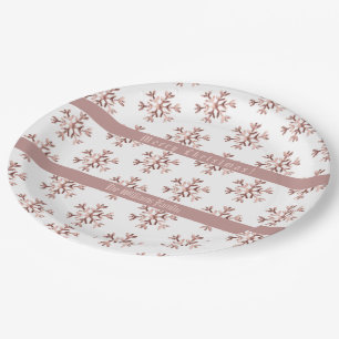 Rose Gold Snowflakes Snowflake Pattern Christmas Paper Plate