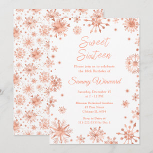 Rose Gold Snowflakes Sweet Sixteen Invitation