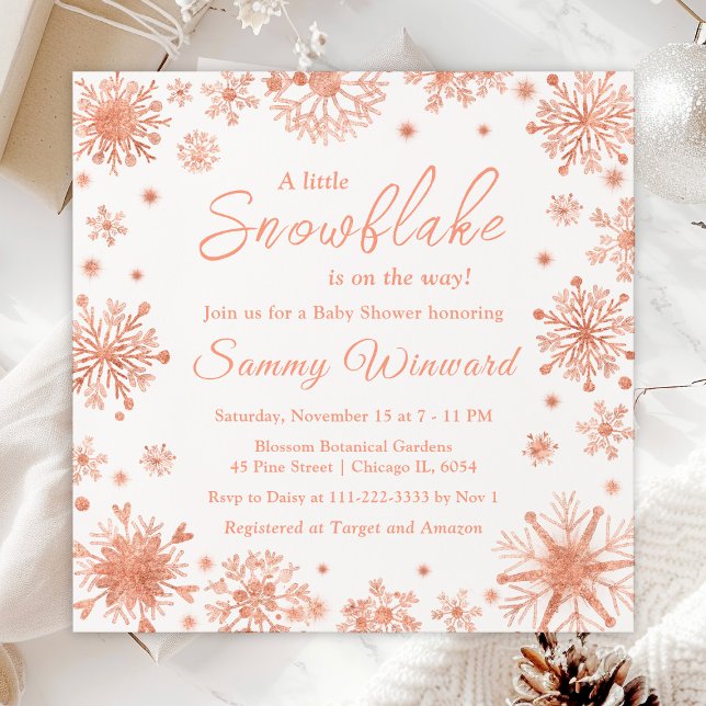 Rose Gold Snowflakes Winter Baby Shower Invitation (Creator Uploaded)