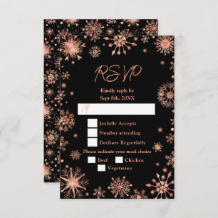 Rose Gold Snowflakes Winter Meal Choice RSVP Card
