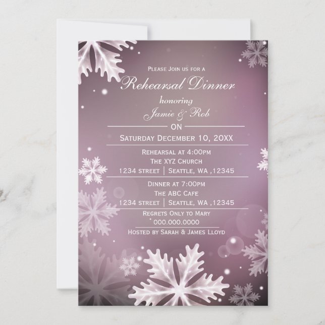 Rose Gold Snowflakes Winter Rehearsal Dinner Invitation (Front)