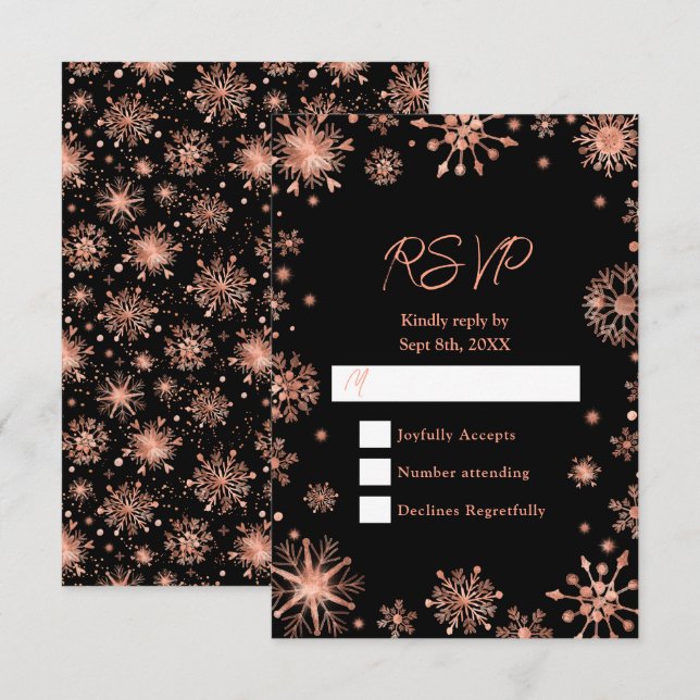 Rose Gold Snowflakes Winter RSVP Card (Front/Back)